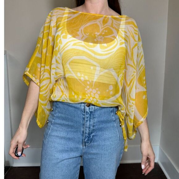 Vintage Cache Yellow Sheer Top Size Medium - Picture 1 of 6